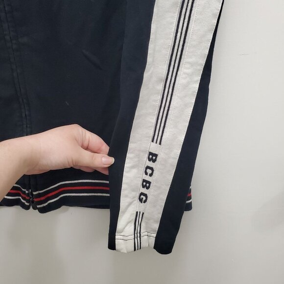 BCBGMaxAzria Women's Y2K Navy White Stripe Embroidered Cropped Tracksuit Sz L - Picture 3 of 12